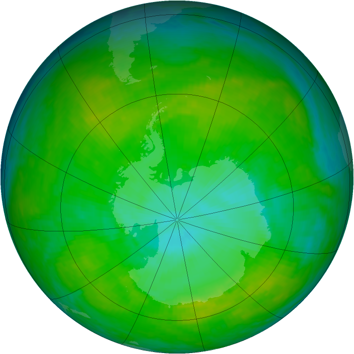 Antarctic ozone map for 28 December 1991